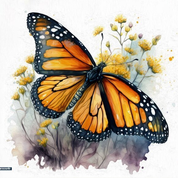 16x20 Monarch Butterfly Watercolor Oil Painting Wall Art Poster - Picture 2 of 5